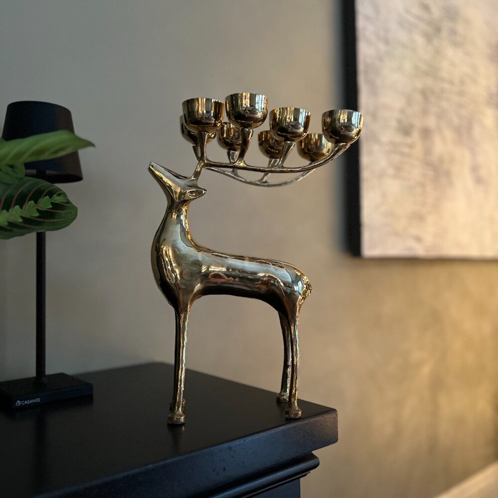 Large Vintage Brass Reindeer Elk Candelabra 8 Candle Holder”
